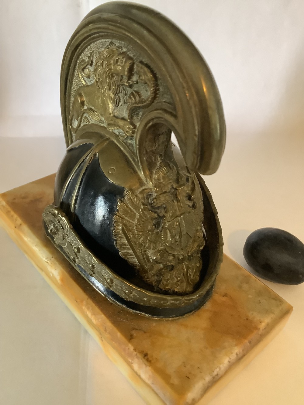 Paper weight model of an officers helmet of the Austrian imperial dragoon guards View V
