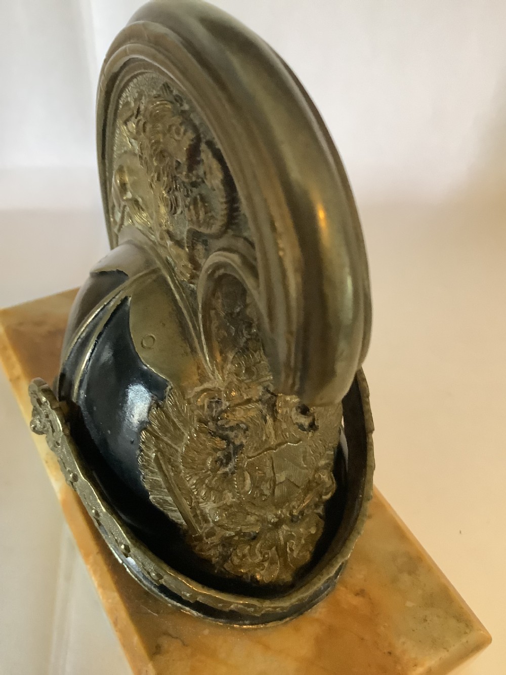 Paper weight model of an officers helmet of the Austrian imperial dragoon guards View VI