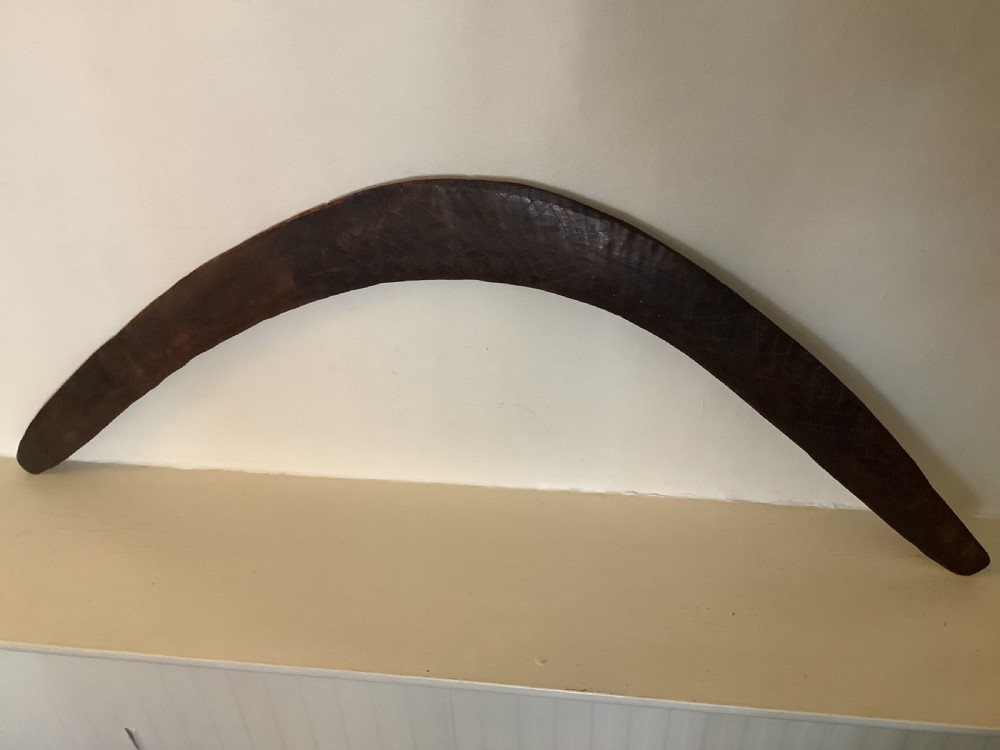 A fine antique hand carved Aboriginal boomerang deep dark rich patina. View XIV