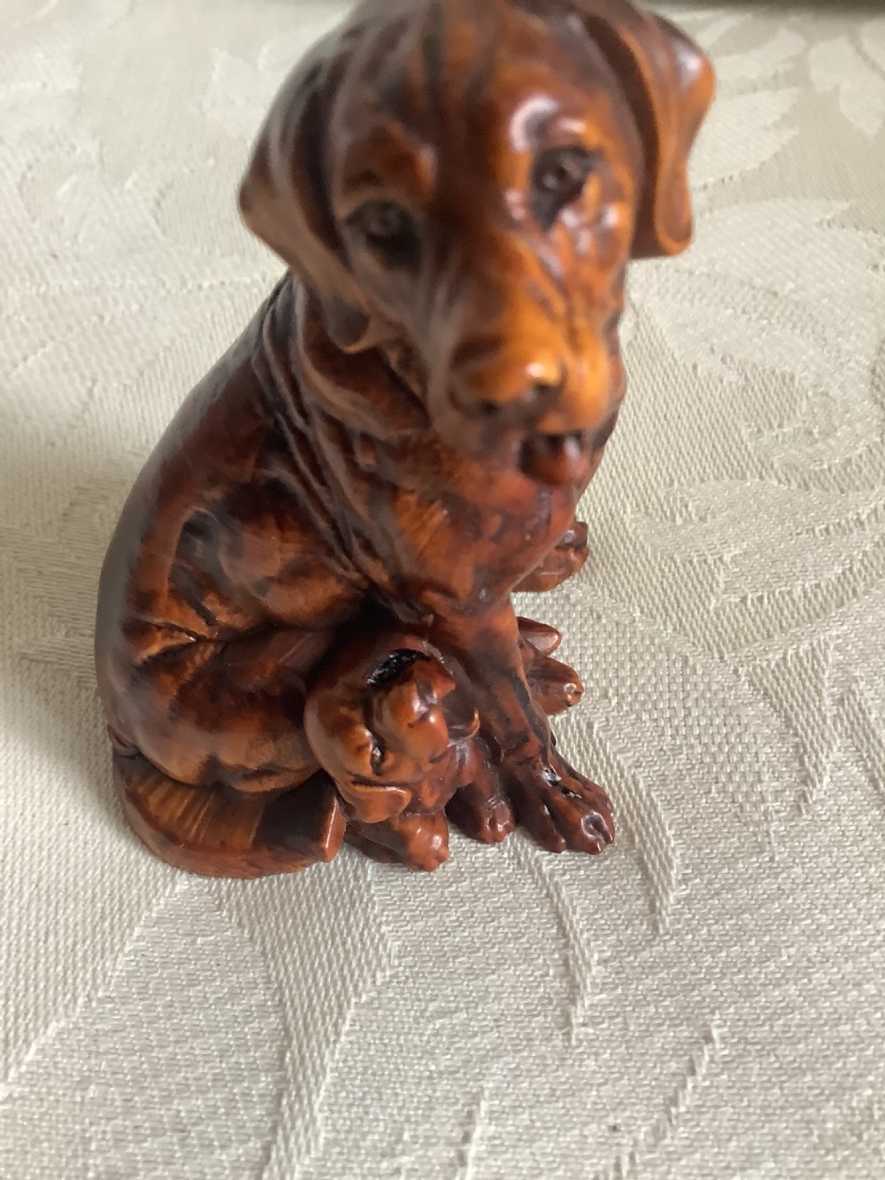A very finely carved small hardwood figure of dog and pup View III