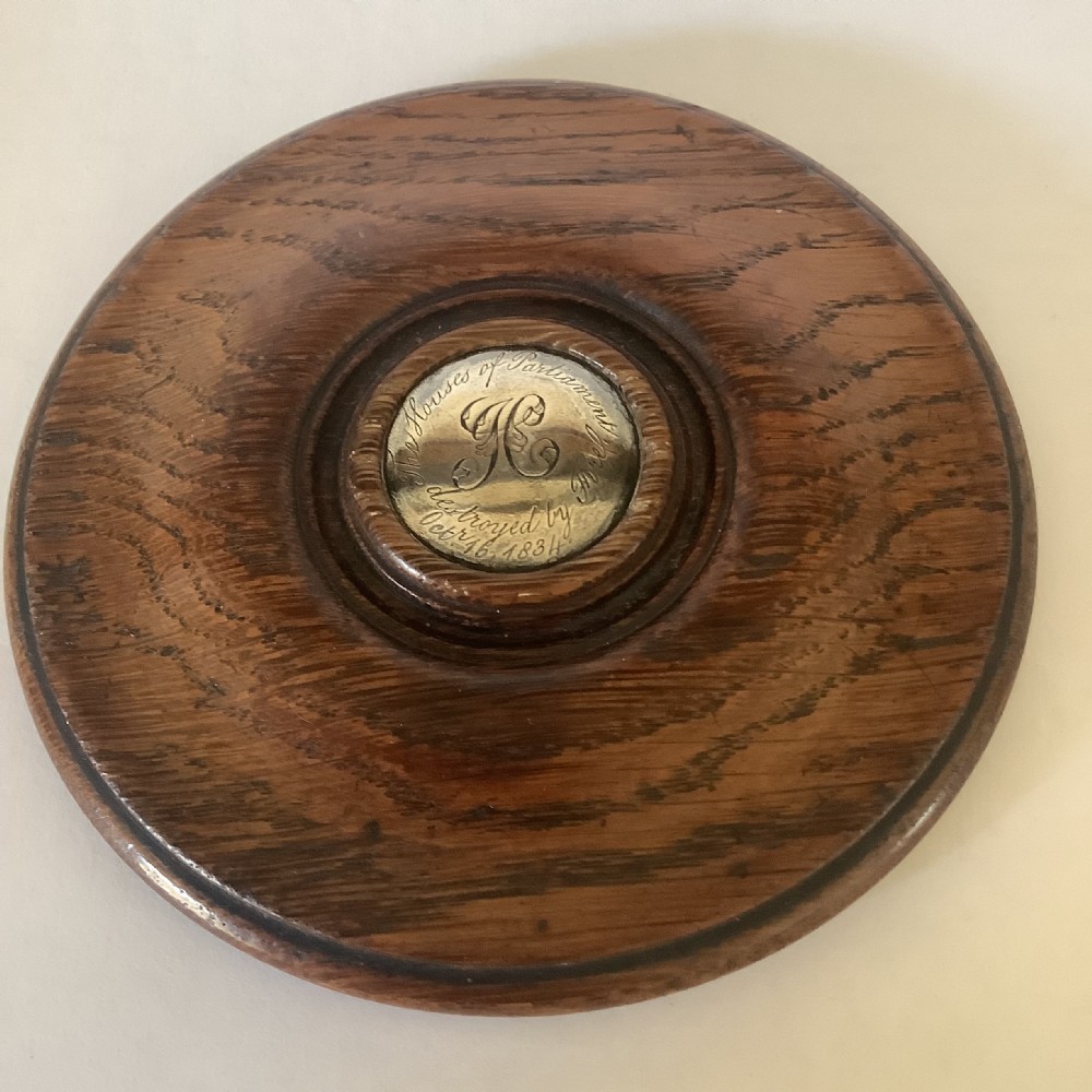 A relic from the fire of the Houses of Parliament of 1834 in the form of an oak snuff box