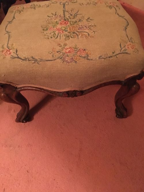 victorian walnut upholstered stool on cabriole legs - CATEGORY: ANTIQUE STOOLS - DATED VICTORIAN