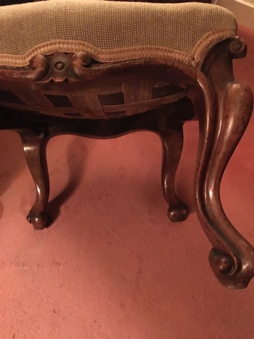 VICTORIAN WALNUT UPHOLSTERED STOOL ON CABRIOLE LEGS - ADDITIONAL PHOTO 2