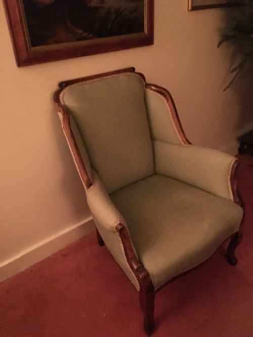 VERY LATE VICTORIAN MAHOGANY UPHOLSTERED ARMCHAIR - ADDITIONAL PHOTO 2