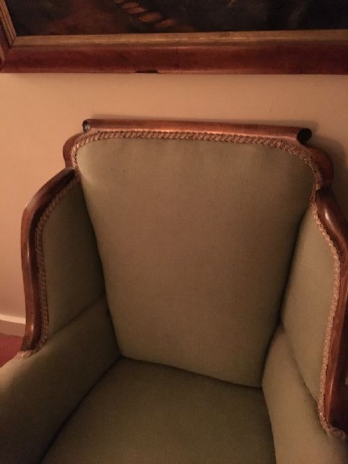 VERY LATE VICTORIAN MAHOGANY UPHOLSTERED ARMCHAIR - ADDITIONAL PHOTO 3
