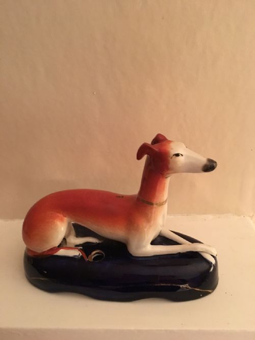 antique staffordshire greyhound pen holder - CATEGORY: ANTIQUE CERAMICS - DATED VICTORIAN