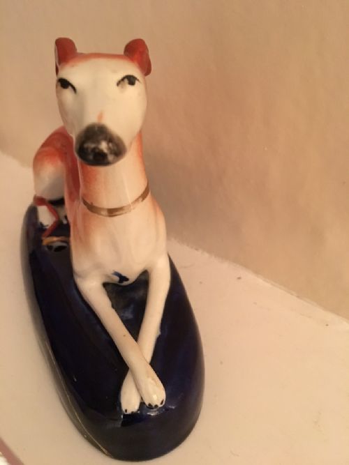 ANTIQUE STAFFORDSHIRE GREYHOUND PEN HOLDER - ADDITIONAL PHOTO 1