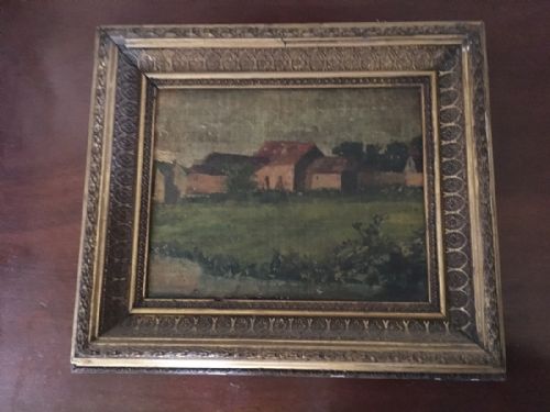 19th century oil painting normandy farm buildings - CATEGORY: ANTIQUE ART - DATED 19TH CENTURY