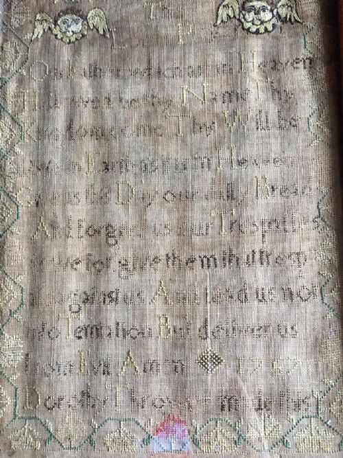 GEORGE II WALNUT FRAMED 1757 SAMPLER OF THE LORDS PRAYER - ADDITIONAL PHOTO 2