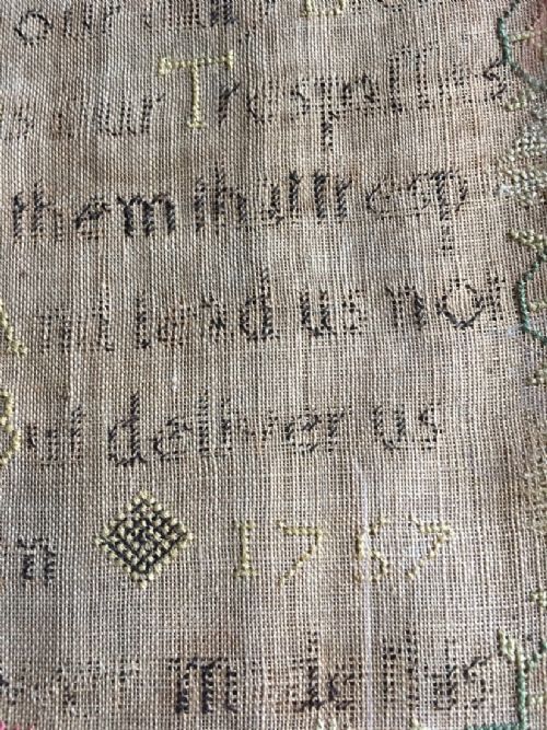 GEORGE II WALNUT FRAMED 1757 SAMPLER OF THE LORDS PRAYER - ADDITIONAL PHOTO 3