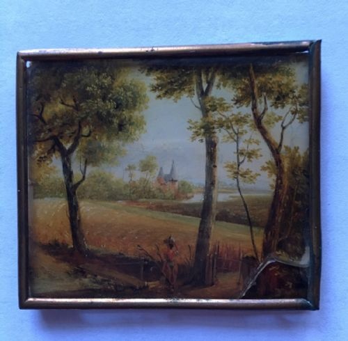miniature coloured etching on glass of a pastoral scene - CATEGORY: ANTIQUE MISCELLANEOUS - DATED VICTORIAN
