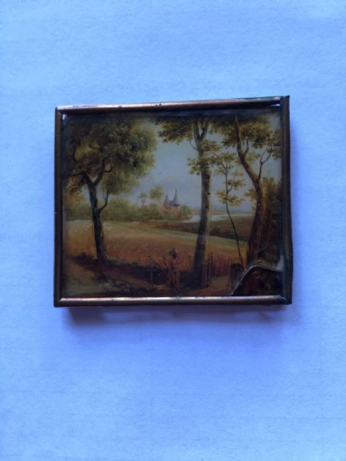 MINIATURE COLOURED ETCHING ON GLASS OF A PASTORAL SCENE - ADDITIONAL PHOTO 1