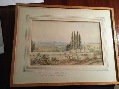 watercolour of the villa albani near rome dated 1833 by jsalton with mountains coloured by jwilson ra - CATEGORY: ANTIQUE ART - DATED 19TH CENTURY