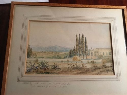 WATERCOLOUR OF THE VILLA ALBANI NEAR ROME DATED 1833 BY JSALTON WITH MOUNTAINS COLOURED BY JWILSON RA - ADDITIONAL PHOTO 1