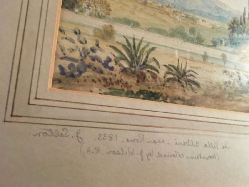 WATERCOLOUR OF THE VILLA ALBANI NEAR ROME DATED 1833 BY JSALTON WITH MOUNTAINS COLOURED BY JWILSON RA - ADDITIONAL PHOTO 2