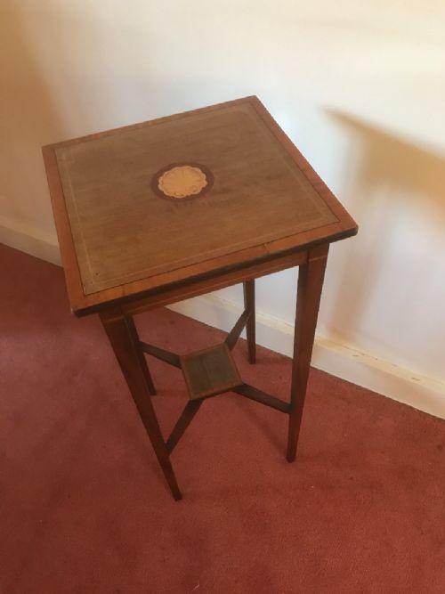 MEDIUM HEIGHT SQUARE EDWARDIAN INLAID MAHOGANY PLANT STAND - ADDITIONAL PHOTO 2