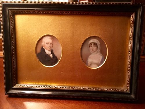 rare pair of 18th century miniature portraits on ivory of a named husband wife couple - CATEGORY: ANTIQUE ART - DATED GEORGIAN