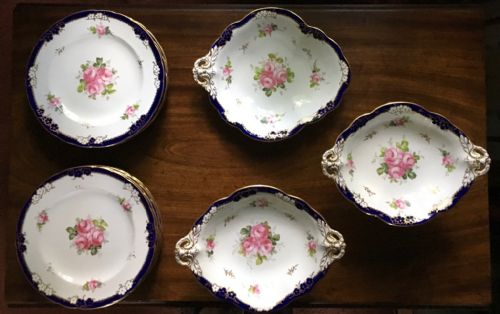 late 19th century royal crown derby comport set - CATEGORY: ANTIQUE CERAMICS - DATED VICTORIAN