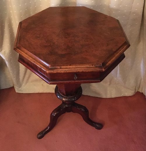 victorian walnut octagonal trumpet work table - CATEGORY: ANTIQUE TABLES - DATED VICTORIAN