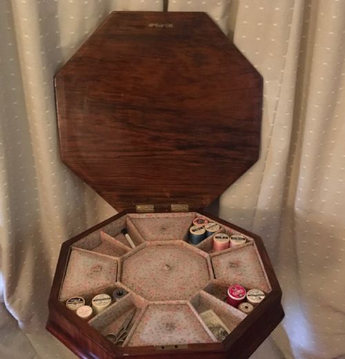 VICTORIAN WALNUT OCTAGONAL TRUMPET WORK TABLE - ADDITIONAL PHOTO 1