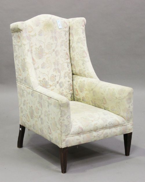 edwardian wing back armchair upholstered in a white floral fabric - CATEGORY: ANTIQUE CHAIRS - DATED EDWARDIAN