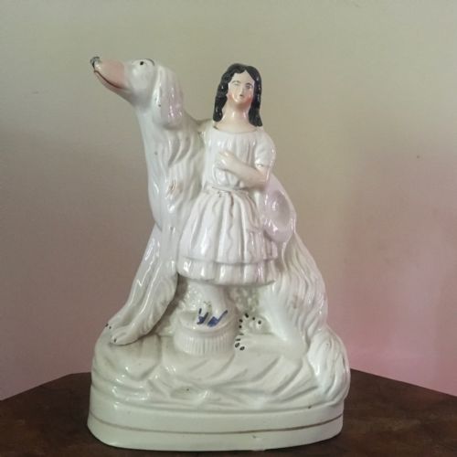 staffordshire girl with dog - CATEGORY: ANTIQUE CERAMICS - DATED VICTORIAN