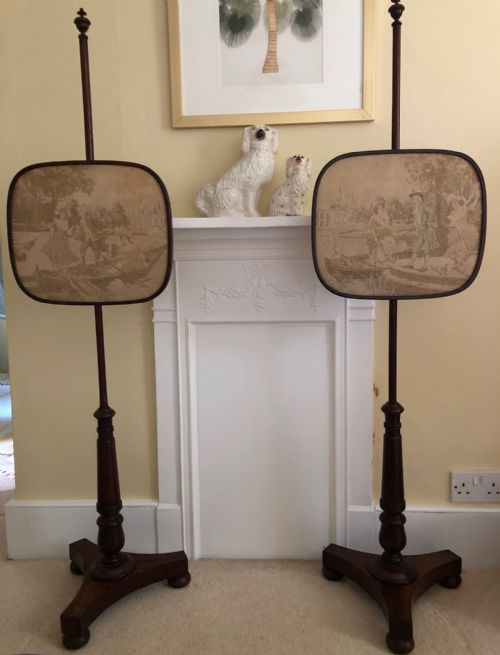 pair of victorian mahogany pole screens - CATEGORY: ANTIQUE MISCELLANEOUS - DATED 1870