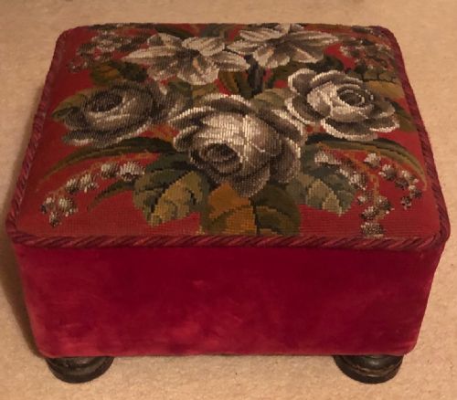 victorian red beadwork foot stool - CATEGORY: ANTIQUE STOOLS - DATED VICTORIAN