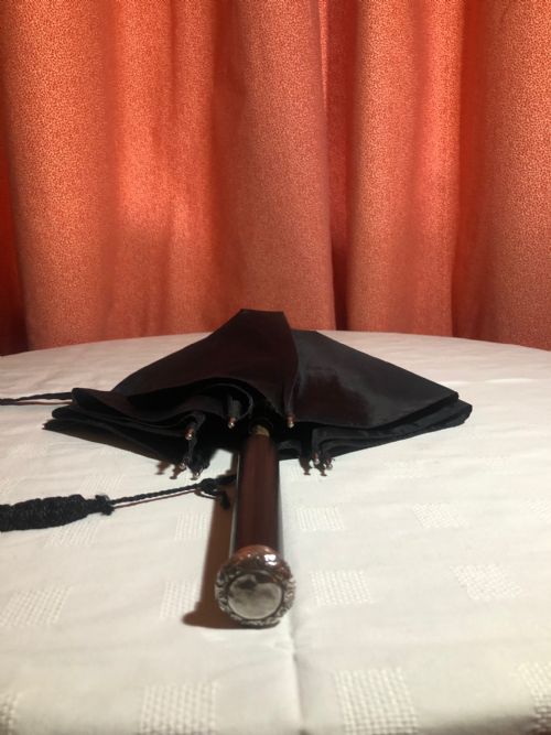 SILVER MOUNTED BLACK PARASOL - ADDITIONAL PHOTO 2