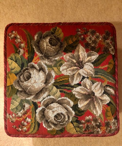 VICTORIAN RED BEADWORK FOOT STOOL - ADDITIONAL PHOTO 2