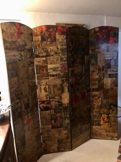 late victorian folding decoupage screen - CATEGORY: ANTIQUE MISCELLANEOUS - DATED VICTORIAN