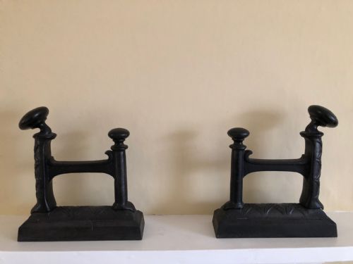 PAIR OF ARTS CRAFTS CAST IRON ANDIRONS - ADDITIONAL PHOTO 1