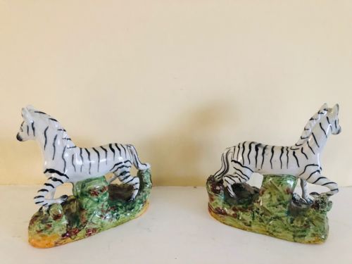 HAND PAINTED PAIR OF STAFFORDSHIRE ZEBRAS - ADDITIONAL PHOTO 1