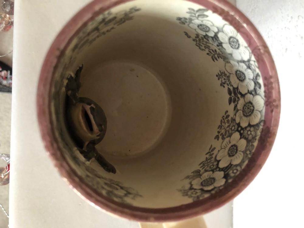 A charming 19th Century Sunderland Pink Lustre Mug with frog View II