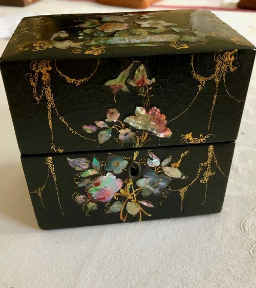Victorian Papier Mache Box with Two Scent Bottles