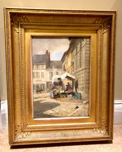 A Fine Quality Watercolour by Mary Forster (1853-1885) of a Market in Caudebec France'.
