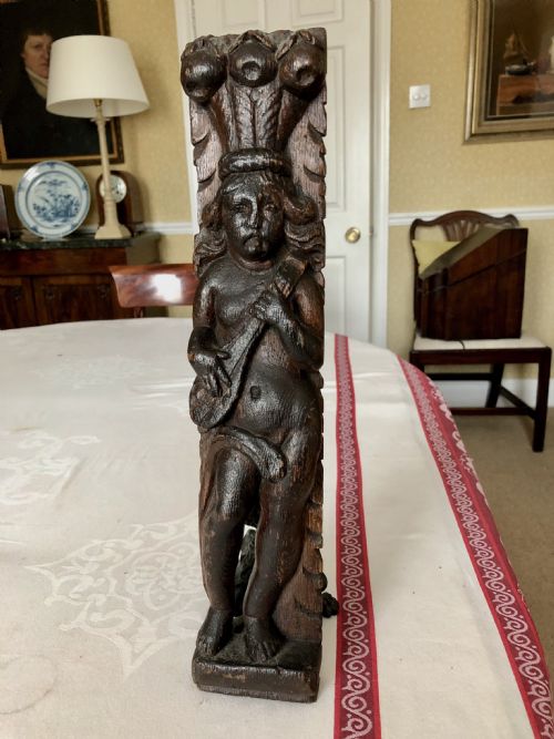 An Elizabethan Carved Oak Figural Term C. 1600