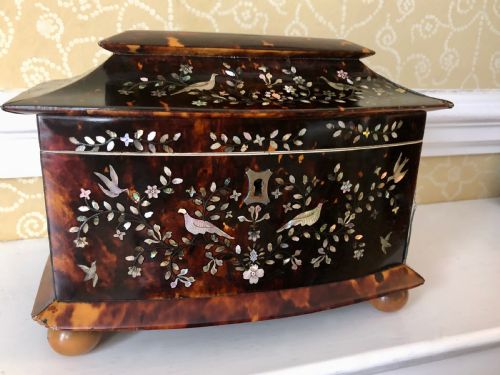 Antique Tortoiseshell Inlaid Tea Caddy C.1830