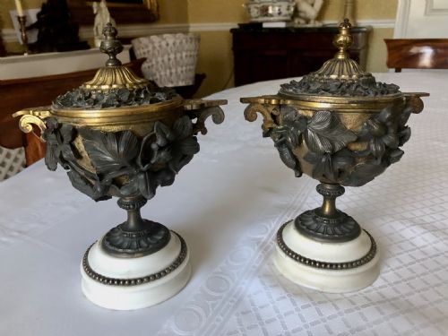 A Pair of French Bronze and Ormolu Urns and Covers C. 1830