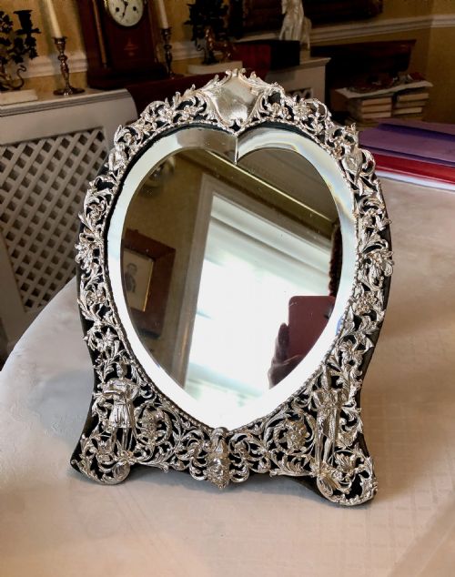 Victorian Silver Heart Shaped Dressing Table Mirror - London 1889