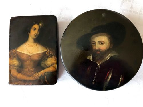A Regency Stobwasser Papier Mache Snuff Box C.1820 and One Other