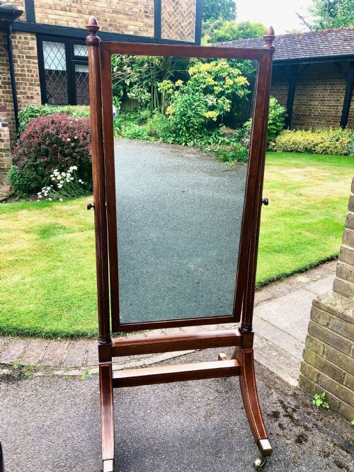 An Edwardian Mahogany and Inlaid Cheval Mirror