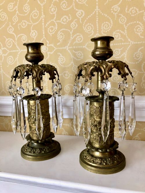 A Pair of Gilt Lustre Candlesticks 19th Century