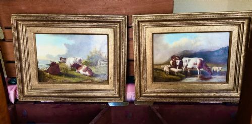 A Pair of 19th Century English School Oil Paintings of Landscapes with Cattle After Thomas Sidney Cooper