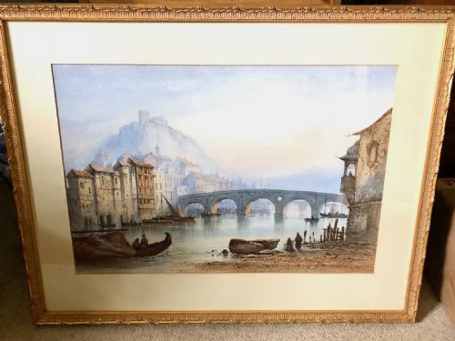 AN EDWARDIAN WATERCOLOUR PAINTING OF 'AN ITALIAN TOWN RIVER SCENE' BY EDWIN ST JOHN SIGNED AND DATED '04 - ADDITIONAL PHOTO 2