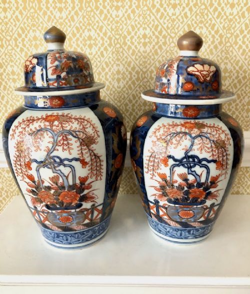 A Decorative Near Pair of Japanese Vases and Covers - Circa 1920