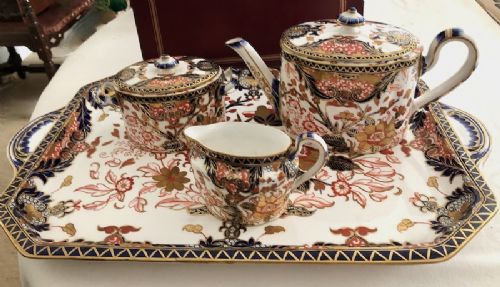 A Superb Four Piece Royal Crown Derby Porcelain Cabaret Set Dated 1891