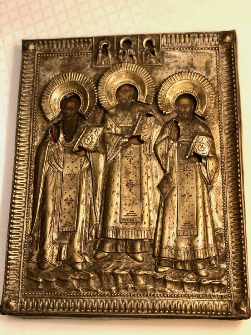 19th Century Russian Icon of the Three Higher Hierarchs of Orthodox Christianity
