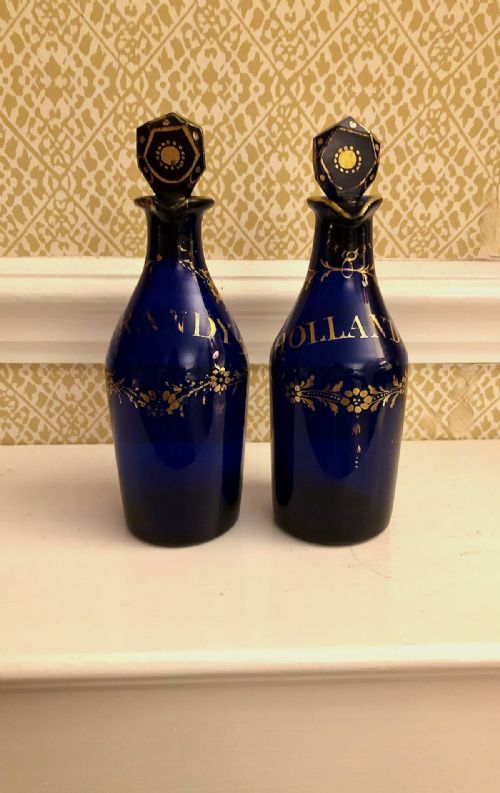 A Pair of 18th Century Bristol Blue Small Decanters C.1790
