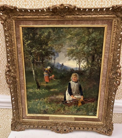 A FINE OIL PAINTING BY JAMES MALLARD BROMLEY SIGNED WOODLANDS WITH CHILDREN GATHERING FIREWOOD' - ADDITIONAL PHOTO 2
